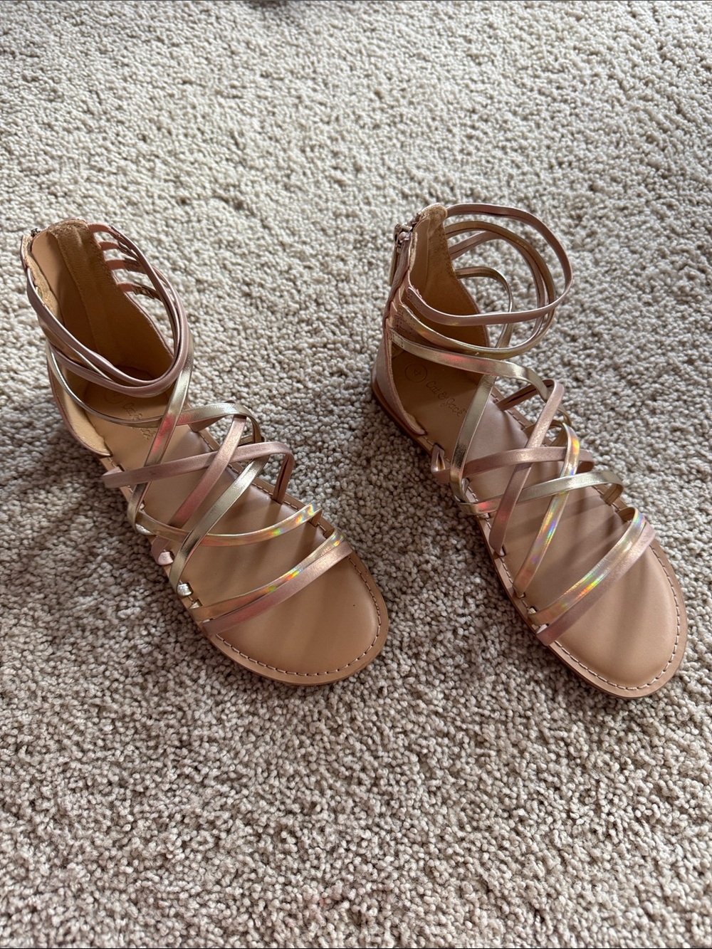 Cat & Jack Rose Gold Holographic Strappy Gladiator Sandals